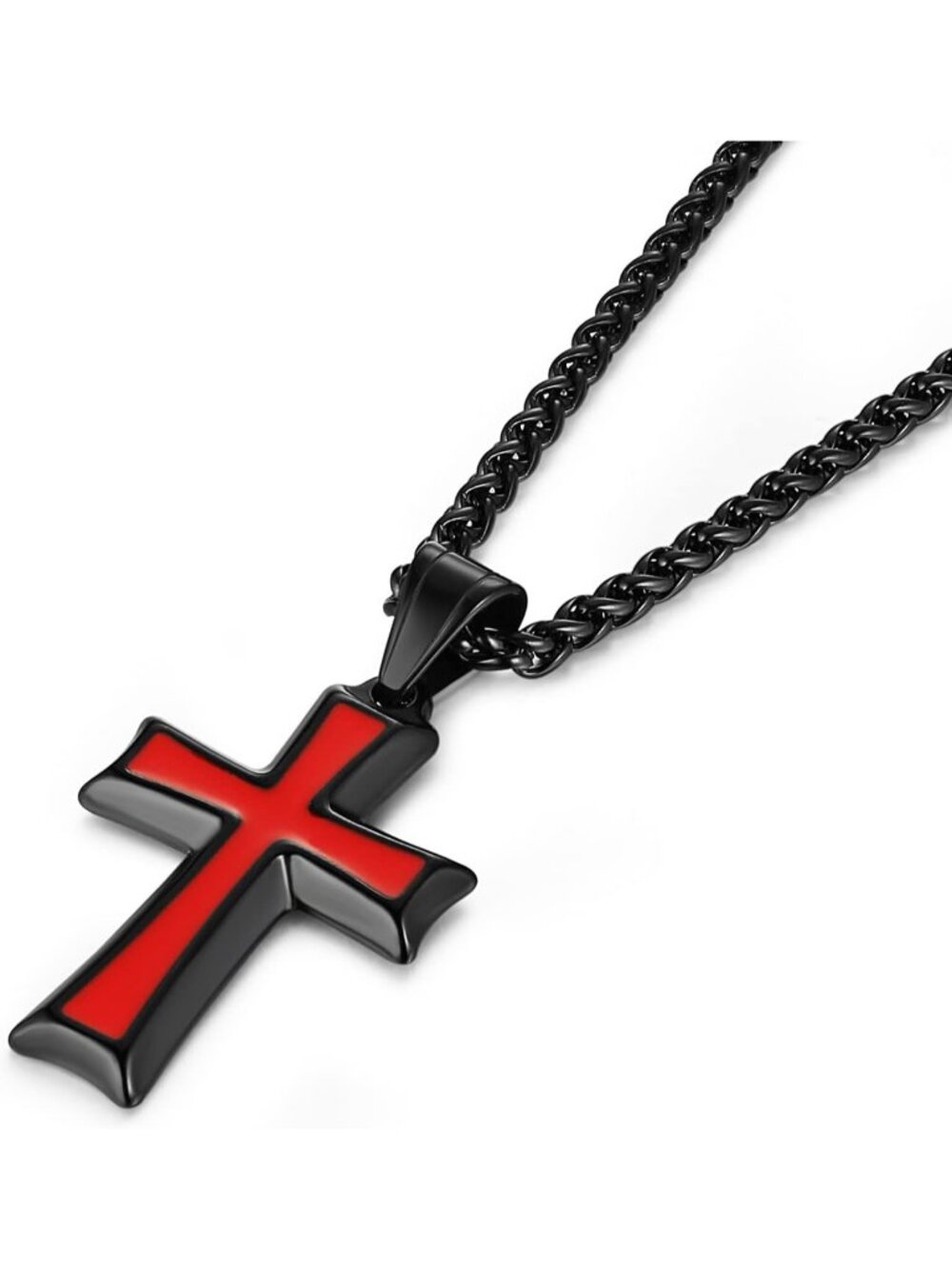 Men's Black Religious Christian Faith Stainless Steel Cross Pendant Necklace